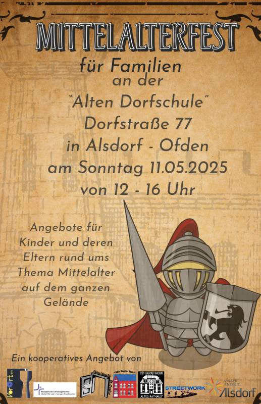 Plakat Stadt Alsdorf: Mittelalterfest für die ganze Familie an der „Alten Dorfschule“