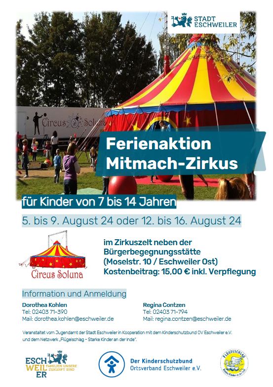 Plakat: Stadt Eschweiler: Ferienaktion „Mitmach-Zirkus“